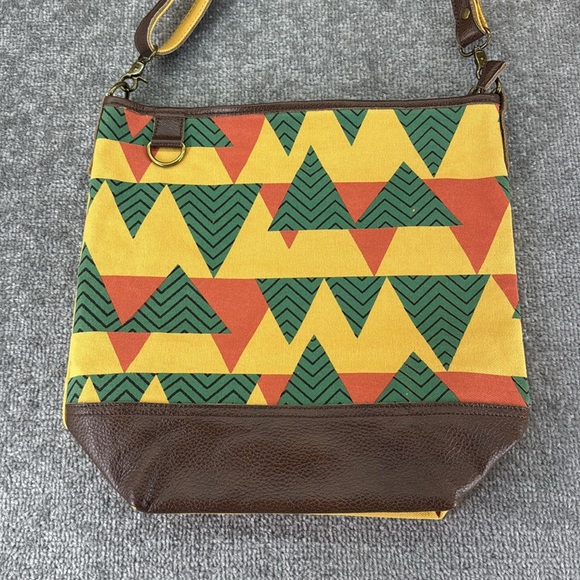 NWT Anngoti Yellow Canvas Leather Shoulder Crossbody Purse Bag Aztec Western - Picture 2 of 15